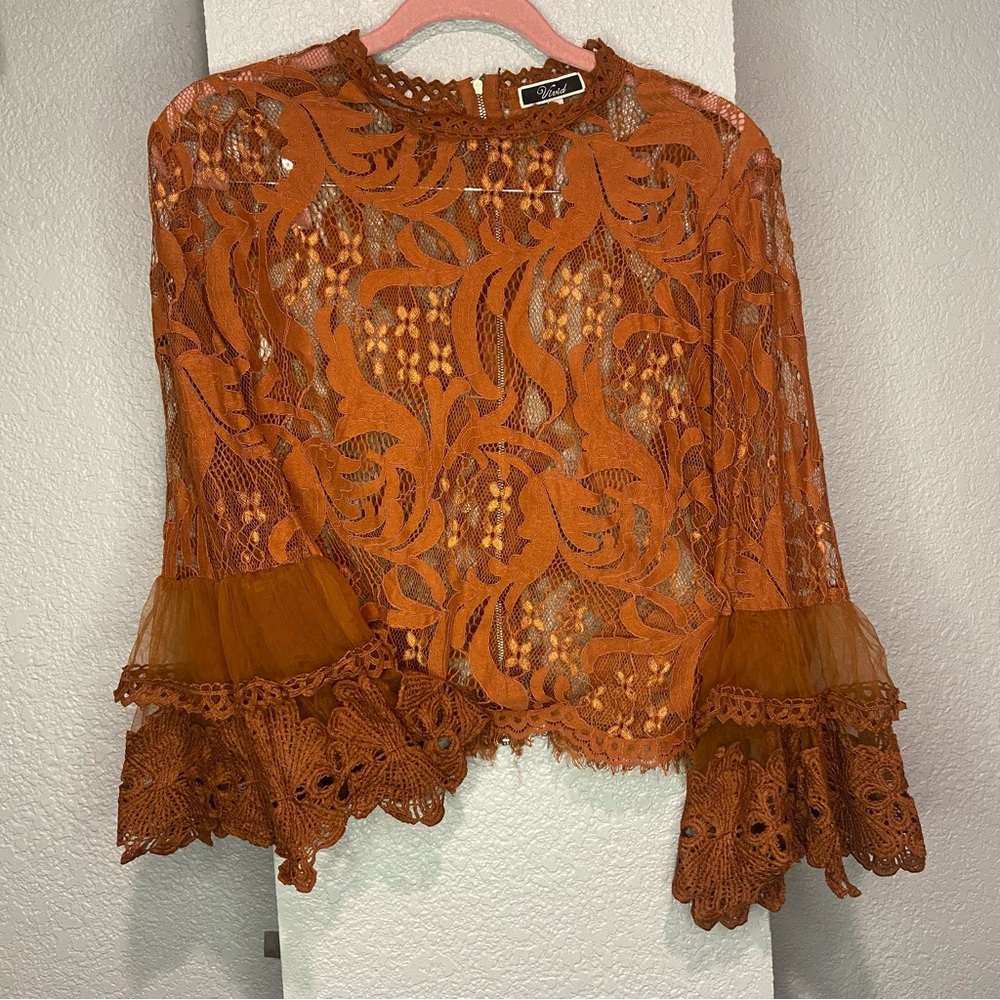Elegant Lace Blouse in Rust Orange